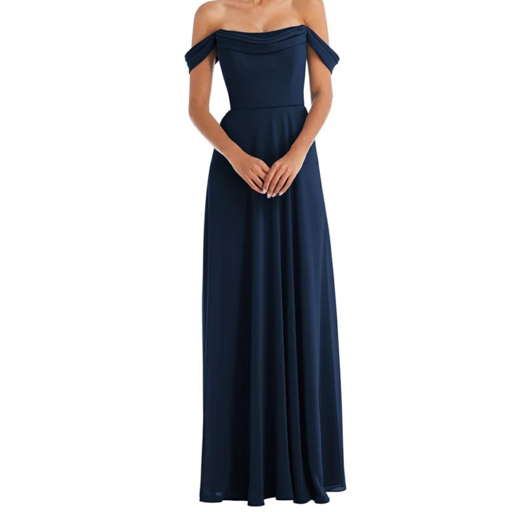 Off the shoulder Navy, full length gown size 12 NWT